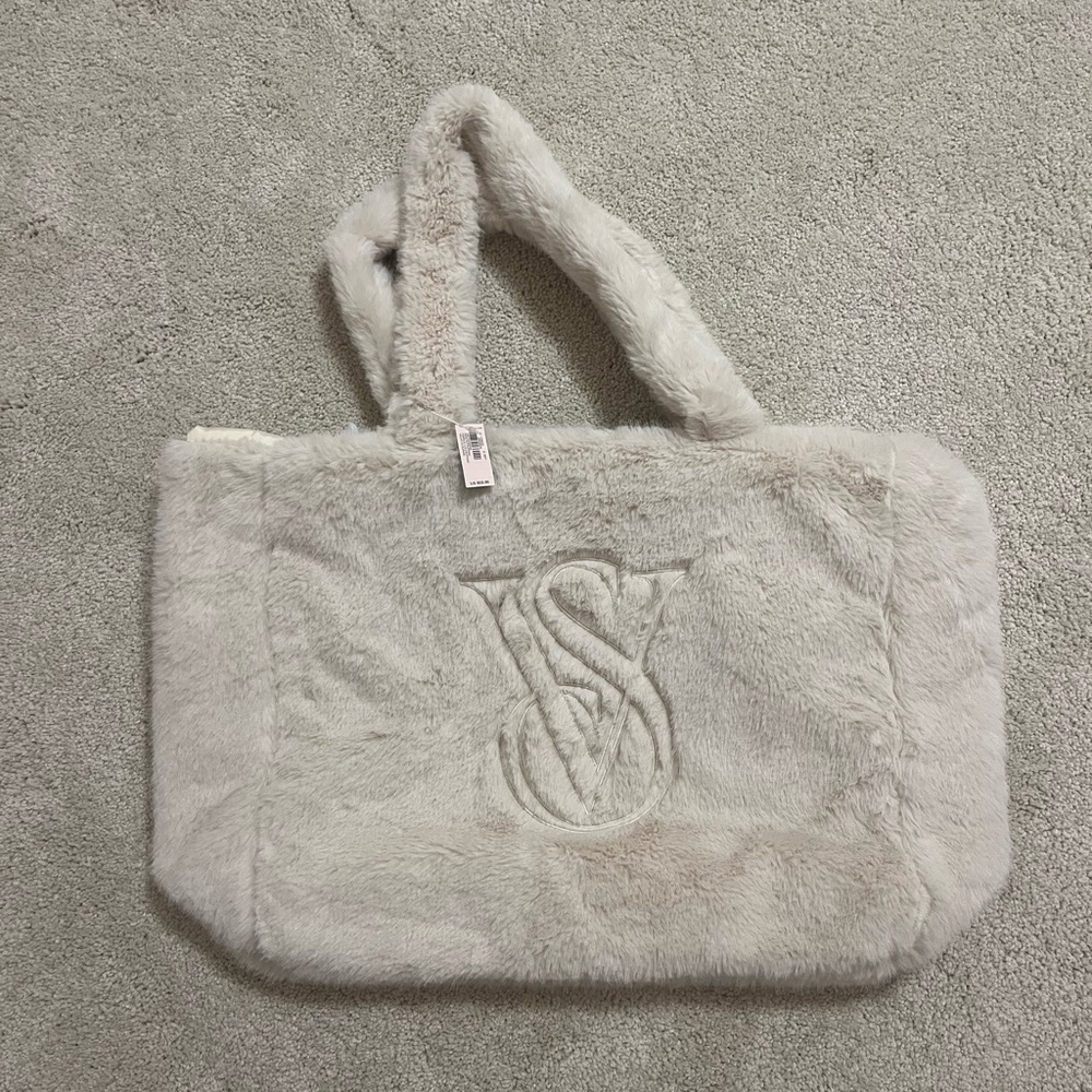Victoria's Secret Cream Faux Fur Tote Bag
